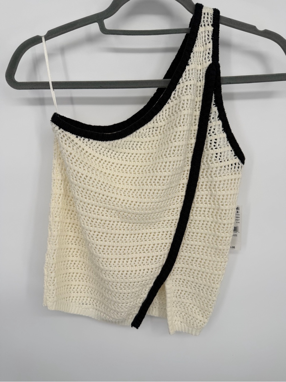Your Favorite Pacsun Cream Crochet One-Shoulder Tank with Black Trim